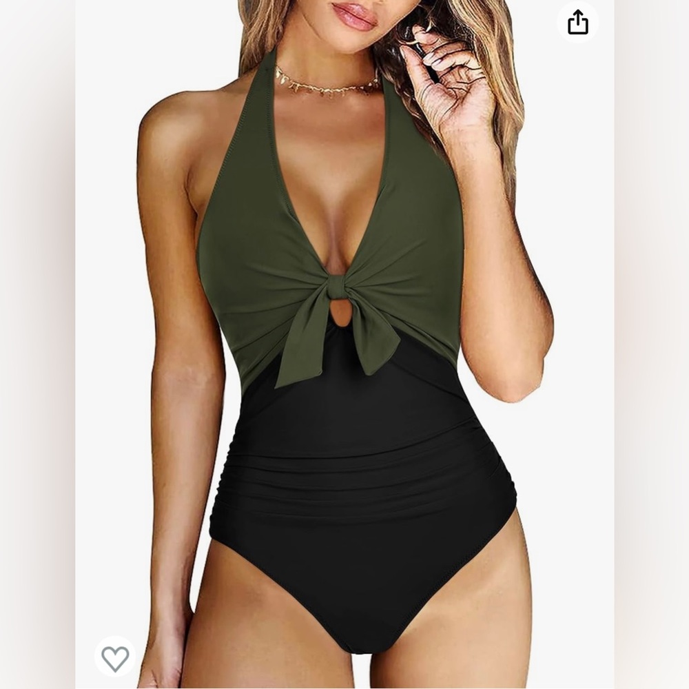 Tie-front Halter Ruched Colorblock Swimsuit